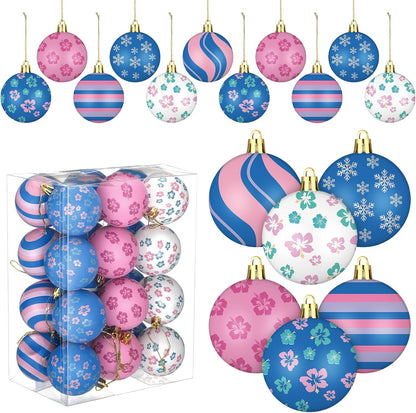 24 Pcs 2.36" Cartoon Christmas Ball Ornaments for Holiday Decor (Stitch)