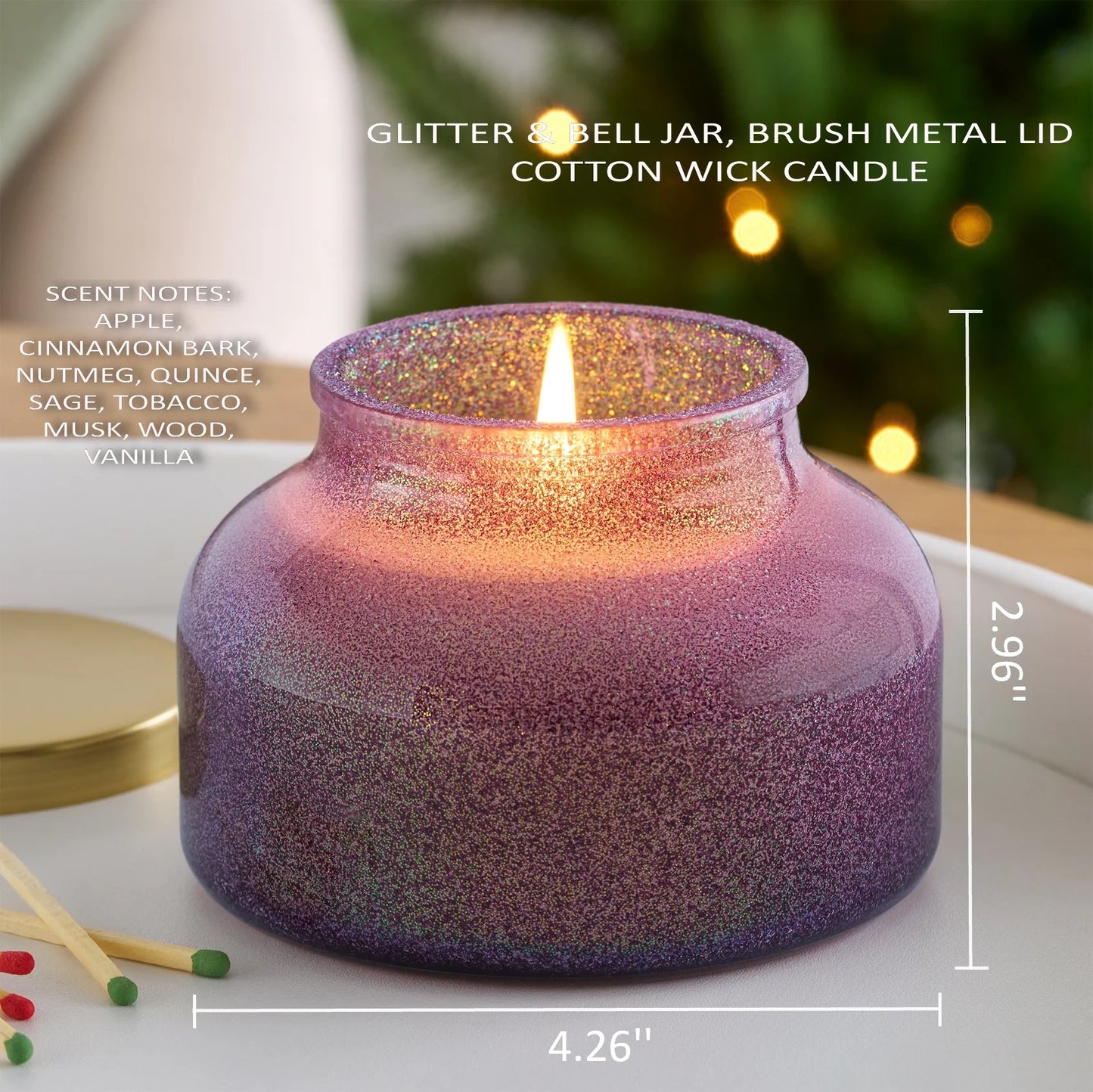 1-Wick Holiday Scented Glitter Jar Candle, Spiced Apple Tobacco, 12Oz.