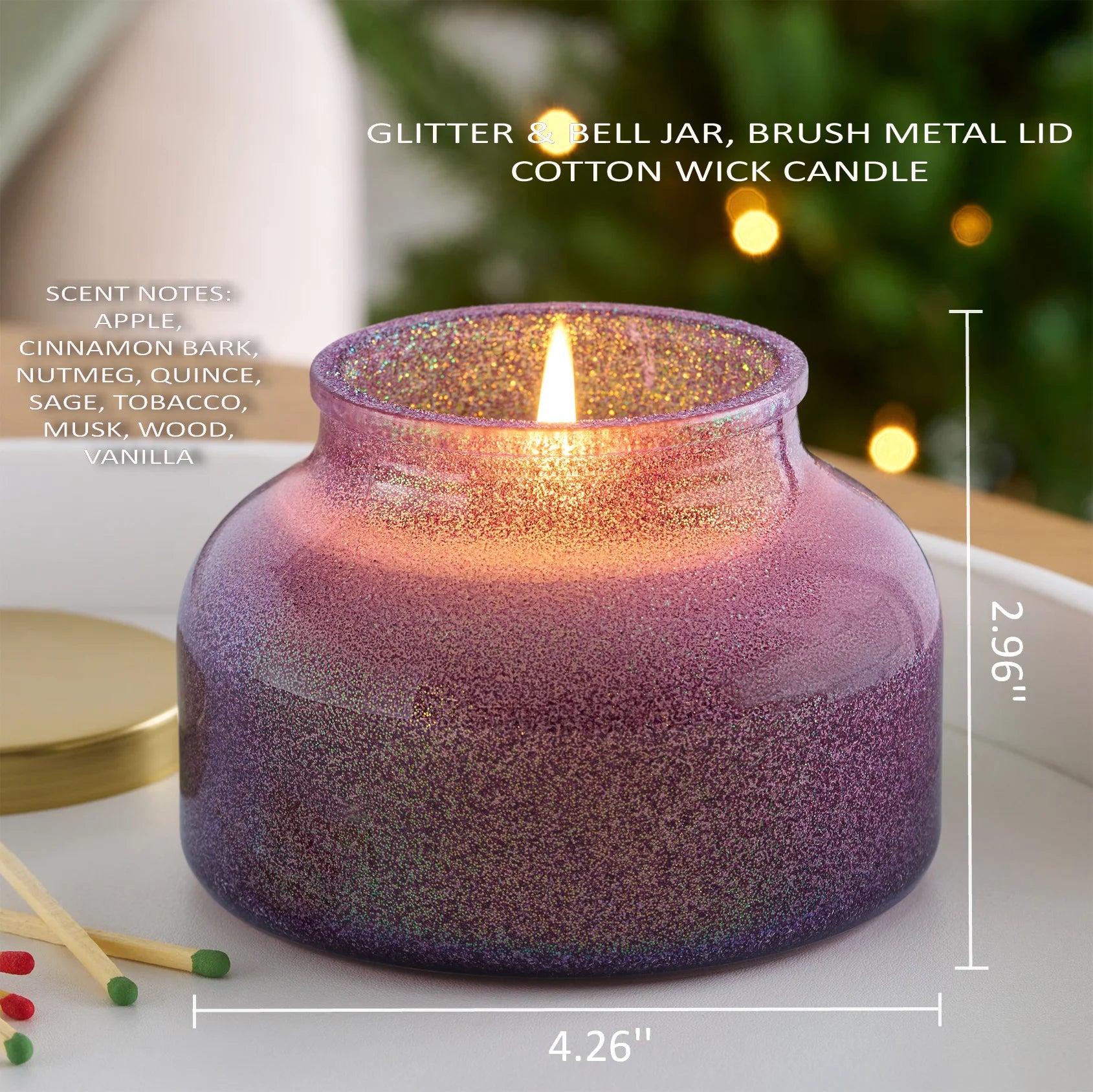 1-Wick Holiday Scented Glitter Jar Candle, Spiced Apple Tobacco, 12Oz.