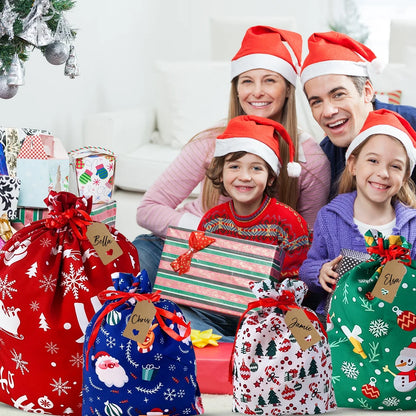 Christmas Gift Bags Christmas Sacks Large Reusable Fabric Drawstring Gift Pouches for Xmas Party Favor 10Pcs