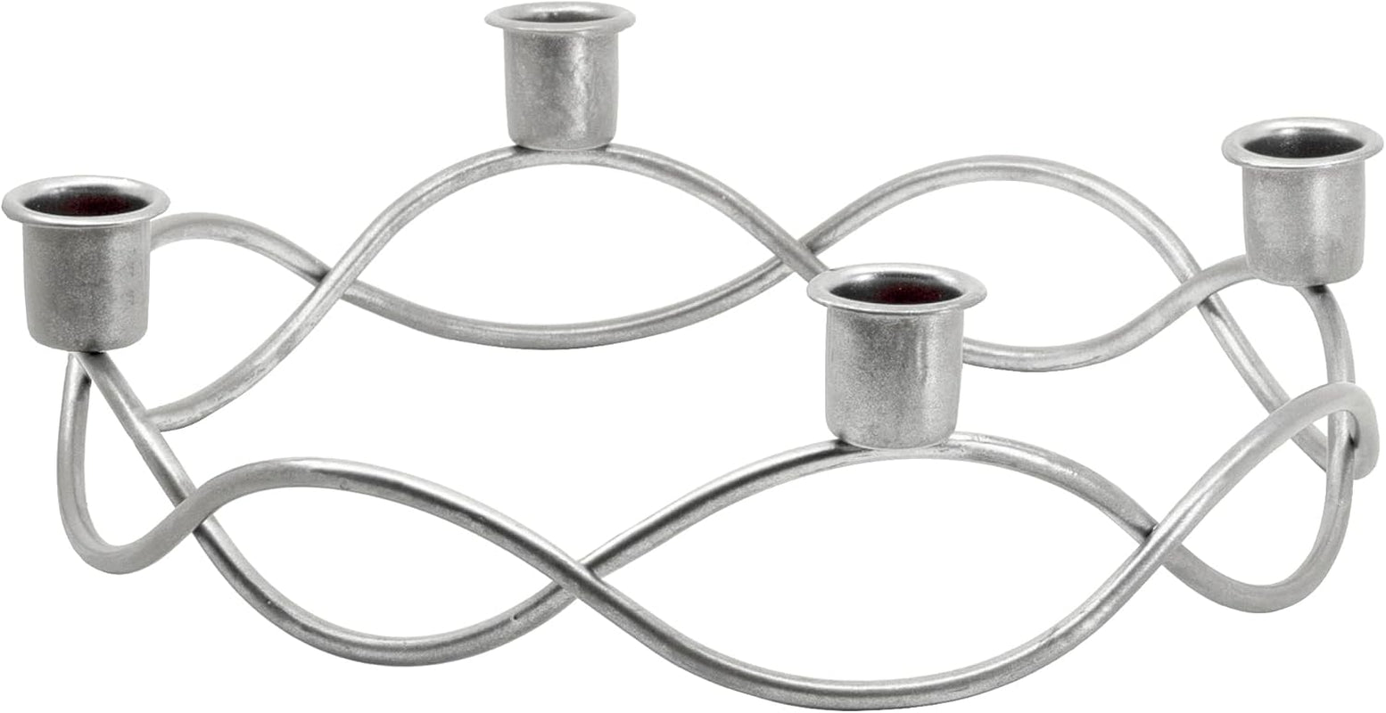 10" Dia Metal Christmas Advent Wreath Taper Candle Holder, Seasonal Centerpiece Decor - Silver