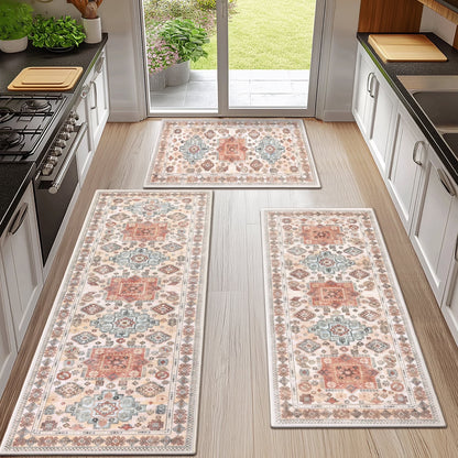 3 Pieces Boho Kitchen Rug Sets Non Slip Soft Kitchen Mat Floor Mat for Kitchen, Laundry Room and Hallway