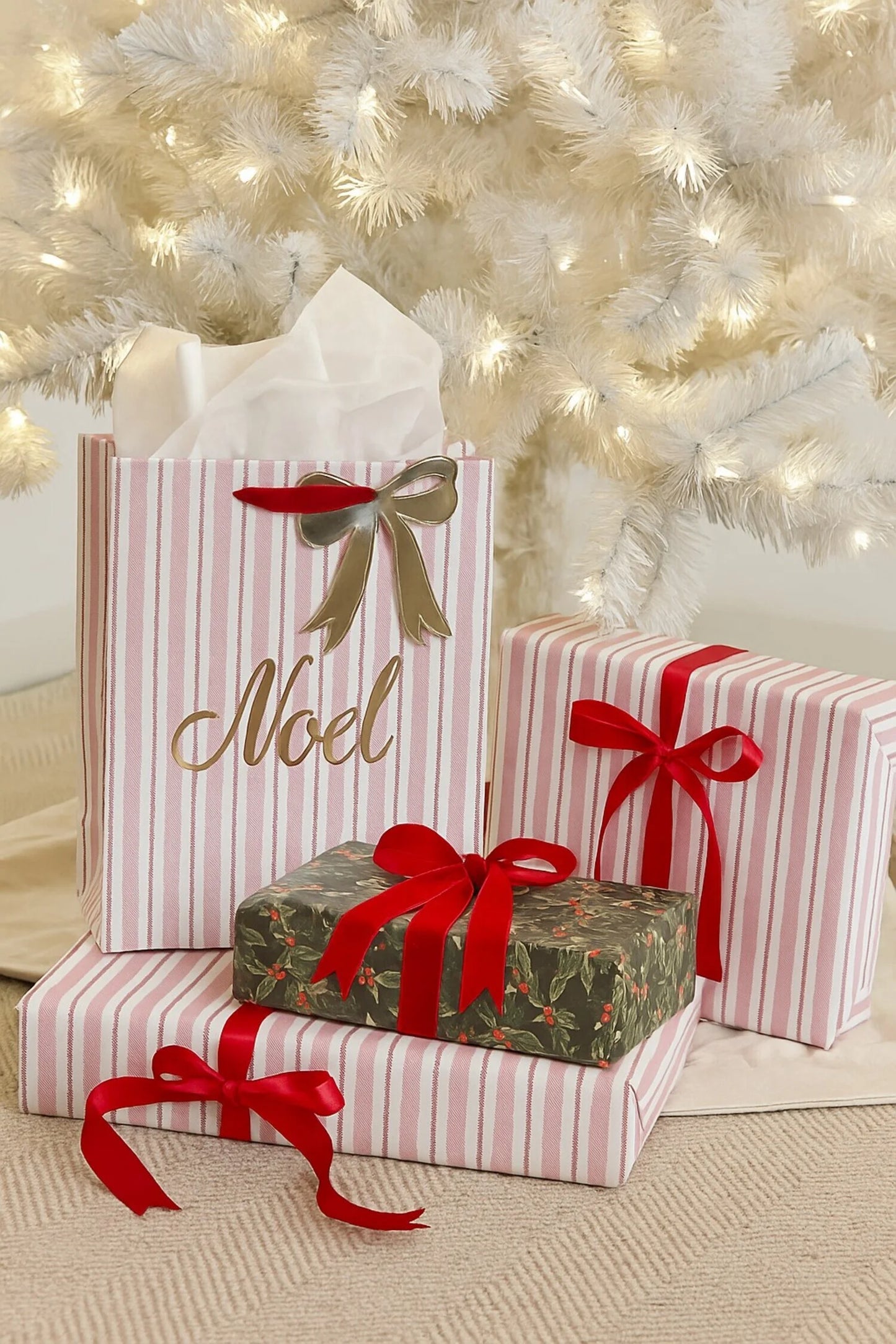 Red and White Stripes Kraft Christmas Wrapping Paper, 60 Sq Ft, by