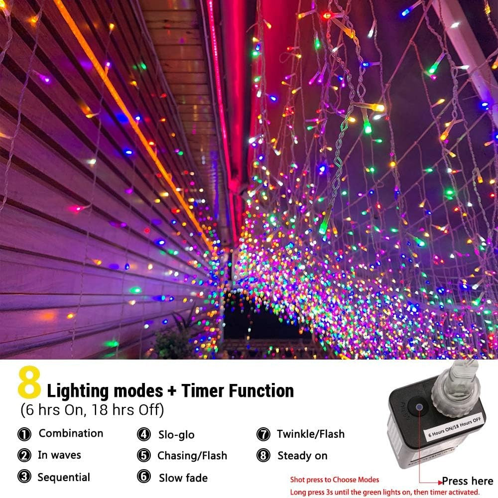 Christmas Icicle Lights Outdoor, 360 LED 29.5Ft 8 Modes Fairy Icicle String
