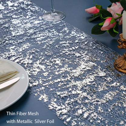 2Pcs 11*108" Gold Table Runner Sequin Glitter Foil Metallic Thin Mesh Tablecloth for Banquet Christmas Table Decor(Silver)