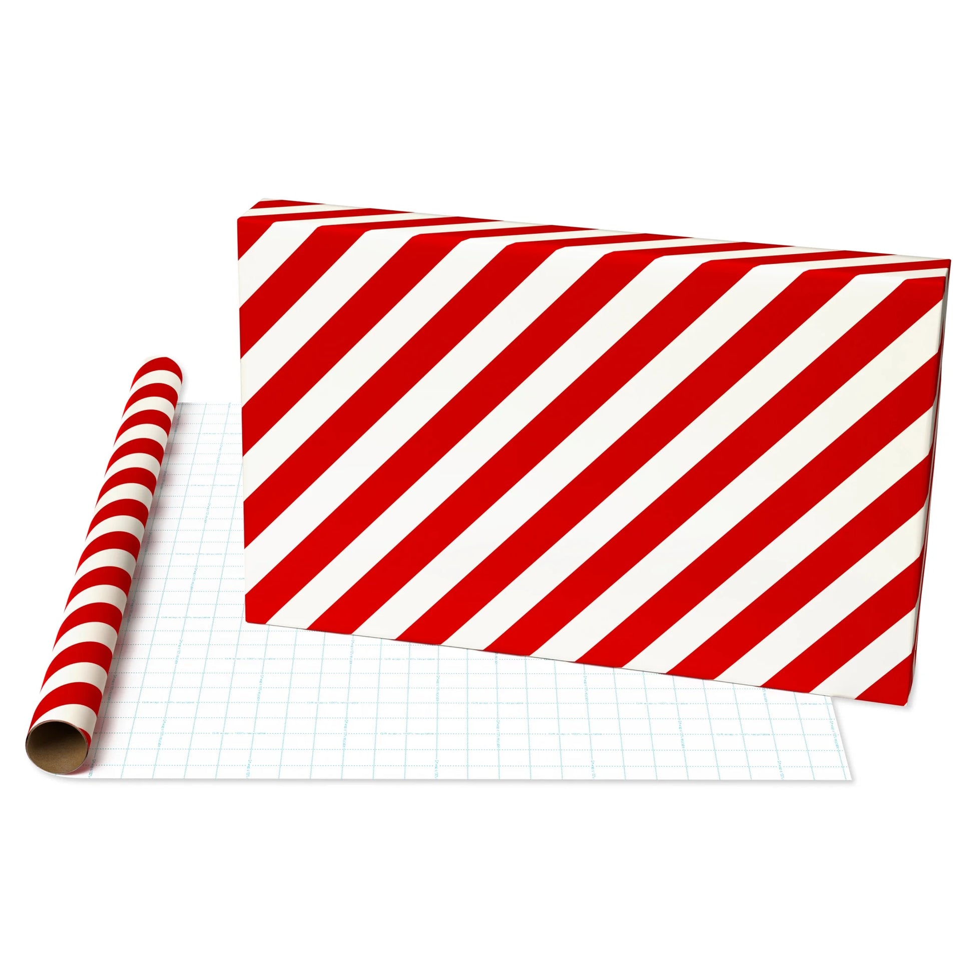 30 In. Diagonal Stripes Christmas Wrapping Paper with Cutlines, Red and Ivory (100 Sq. Ft., 1-Roll)