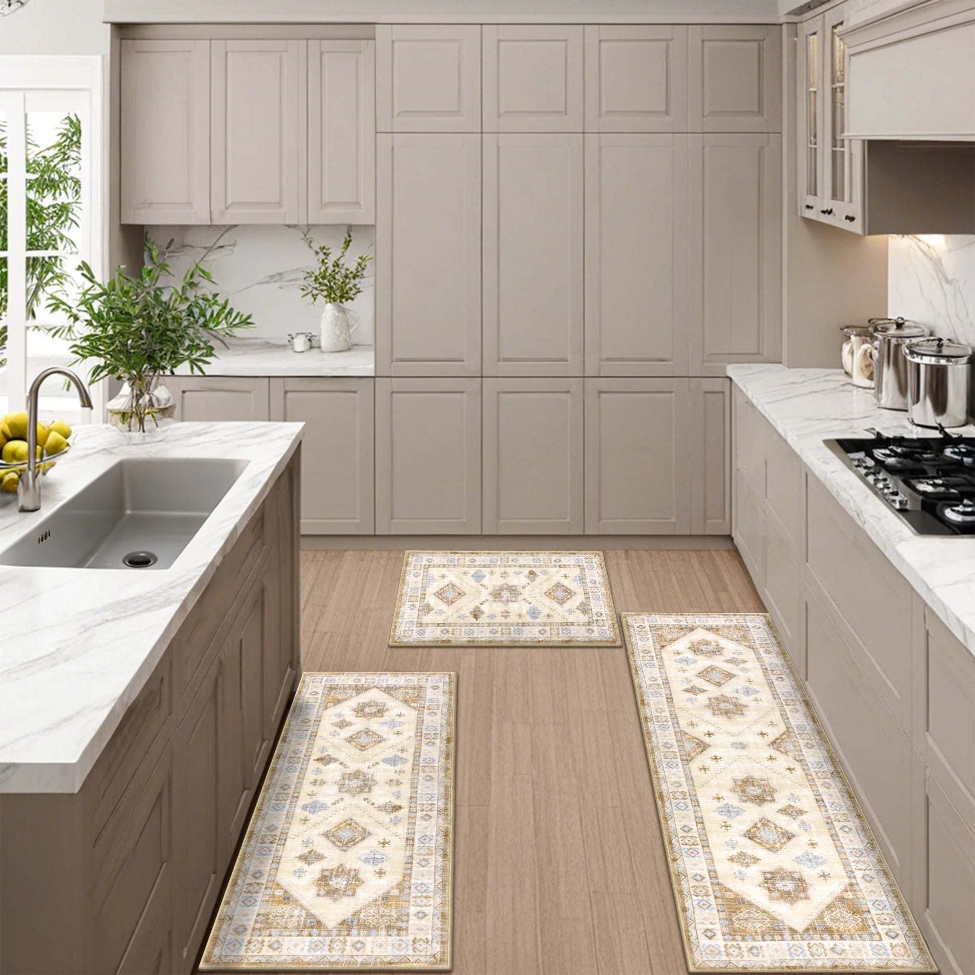 Boho Kitchen Rug Sets 3 Piece Runner Bohemian Mats Non Skid Washable Kitchen Floor Mat Runner