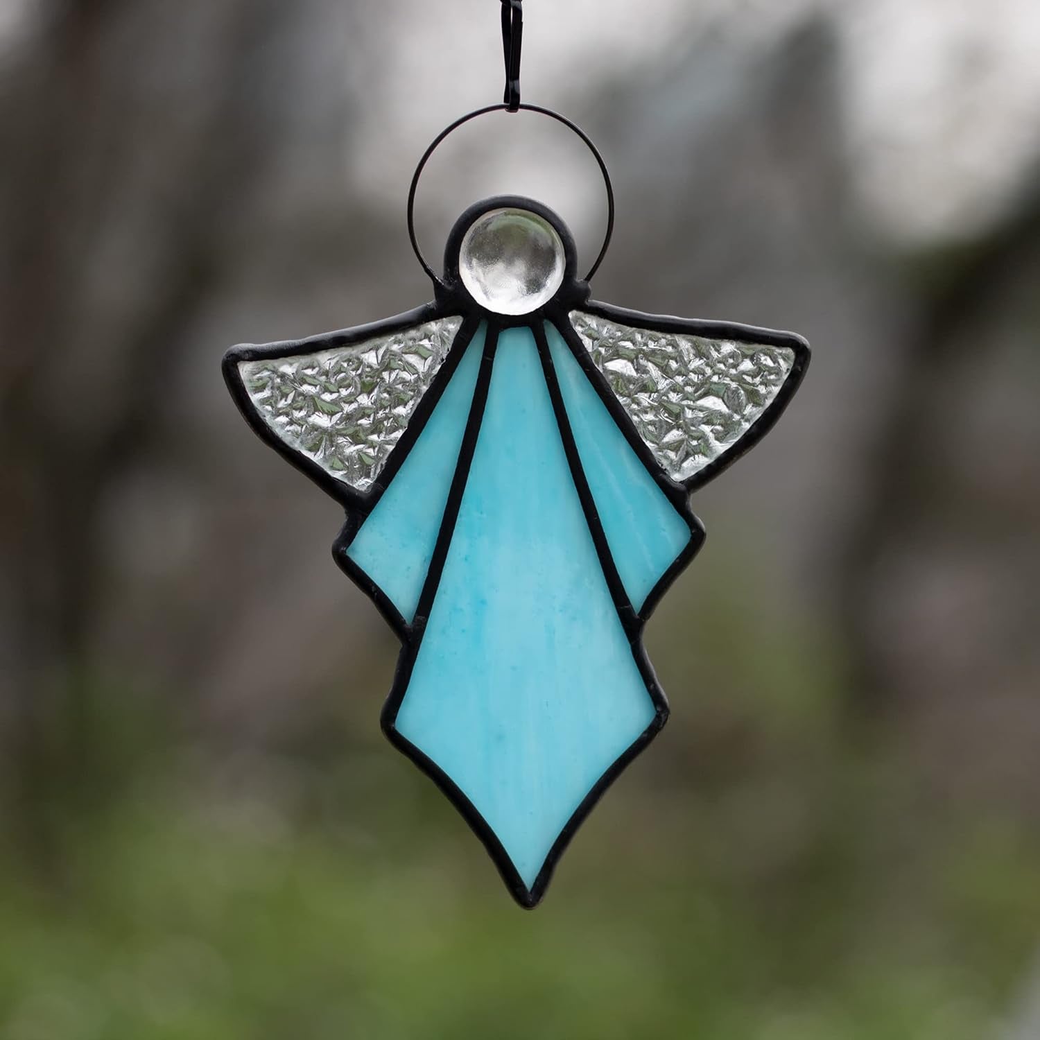 Angel Ornament Stained Glass Window Hangings Ornament Holiday Decor Memorial Remembrance Sympathy Gifts,Angel Gifts for Women(Blue) 5.5"×3.9"