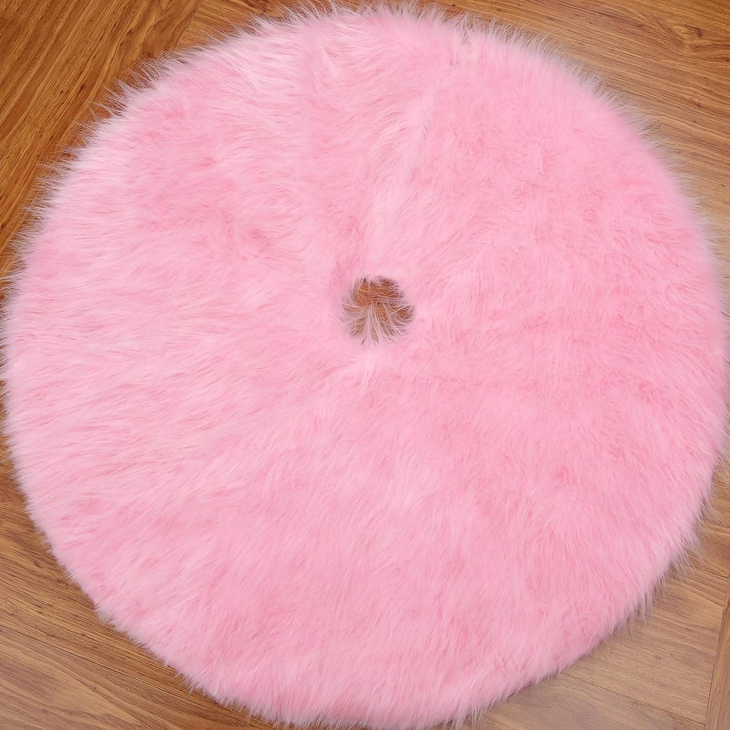 Pink Christmas Tree Skirt Fur,48 Inches Large Fuzzy Fur Candy Tree Skirt Rug Pink Christmas Halloween Decor&Ornaments for 7-7.5Ft Christmas Trees