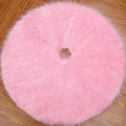 Pink Christmas Tree Skirt Fur,48 Inches Large Fuzzy Fur Candy Tree Skirt Rug Pink Christmas Halloween Decor&Ornaments for 7-7.5Ft Christmas Trees