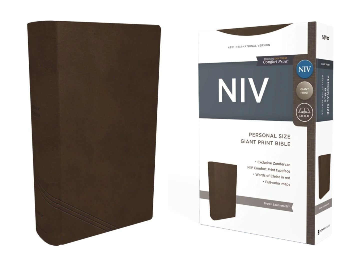 NIV, Bible, Personal Size, Large Print, Leathersoft, Brown, Red Letter, Comfort Print