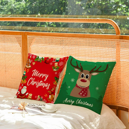 Set of 4 Christmas Pillow Covers 18X18 Inch Merry Christmas Pillow Cases Christmas Tree Throw Pillow Covers Red Green Xmas Holiday Pillow Covers Outdoor Couch Sofa Cushion Covers for Christmas(18)