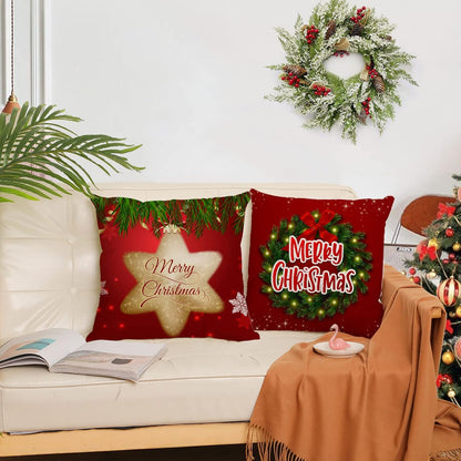 Set of 4 Christmas Pillow Covers 20X20 Inch Xmas Pillow Cases Velvet Throw Pillow Covers Red Gold Winter Holiday Cushion Covers Outdoor Couch Sofa Home Decorations for New Year