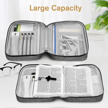 Bible Cover, Carrying Book Case Church Bag Bible Protective with Handle and Zippered Pocket, Perfect Gift for Men Women Father, Gray