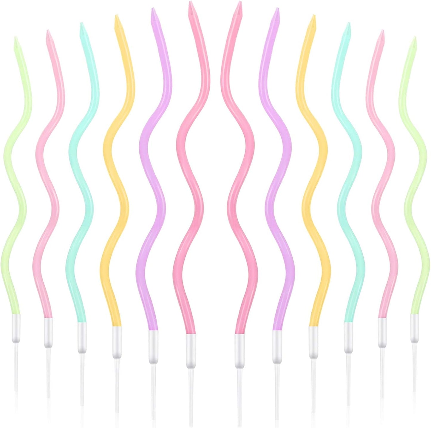 12 Pcs Twisted Birthday Candles Spiral Metallic Cupcake Thin Long Cake Candles with Holders for Birthday Wedding Party(Colorful)