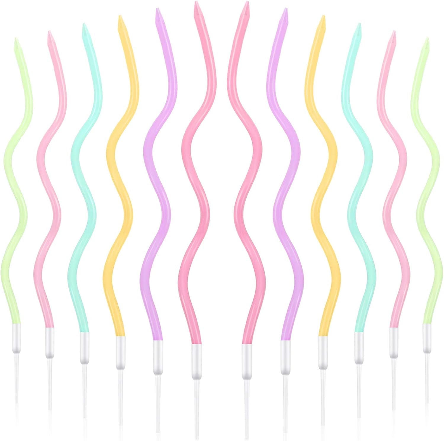 12 Pcs Twisted Birthday Candles Spiral Metallic Cupcake Thin Long Cake Candles with Holders for Birthday Wedding Party(Colorful)
