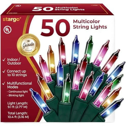 50 Incandescent Multicolor Tree Lights with Green Wire