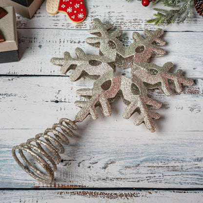 Tree Topper Snowflake, 13.25" Silver Glittered Christmas Tree Topper Decor, Christmas Tree Top Ornament Perfect for Any Size Xmas Tree