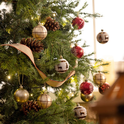 16Ct 2.36 Inches Christmas Decor, Shatterproof Rustic Red White Copper Assorted Hanging Christmas Ball Ornaments for Party and Christmas Gift