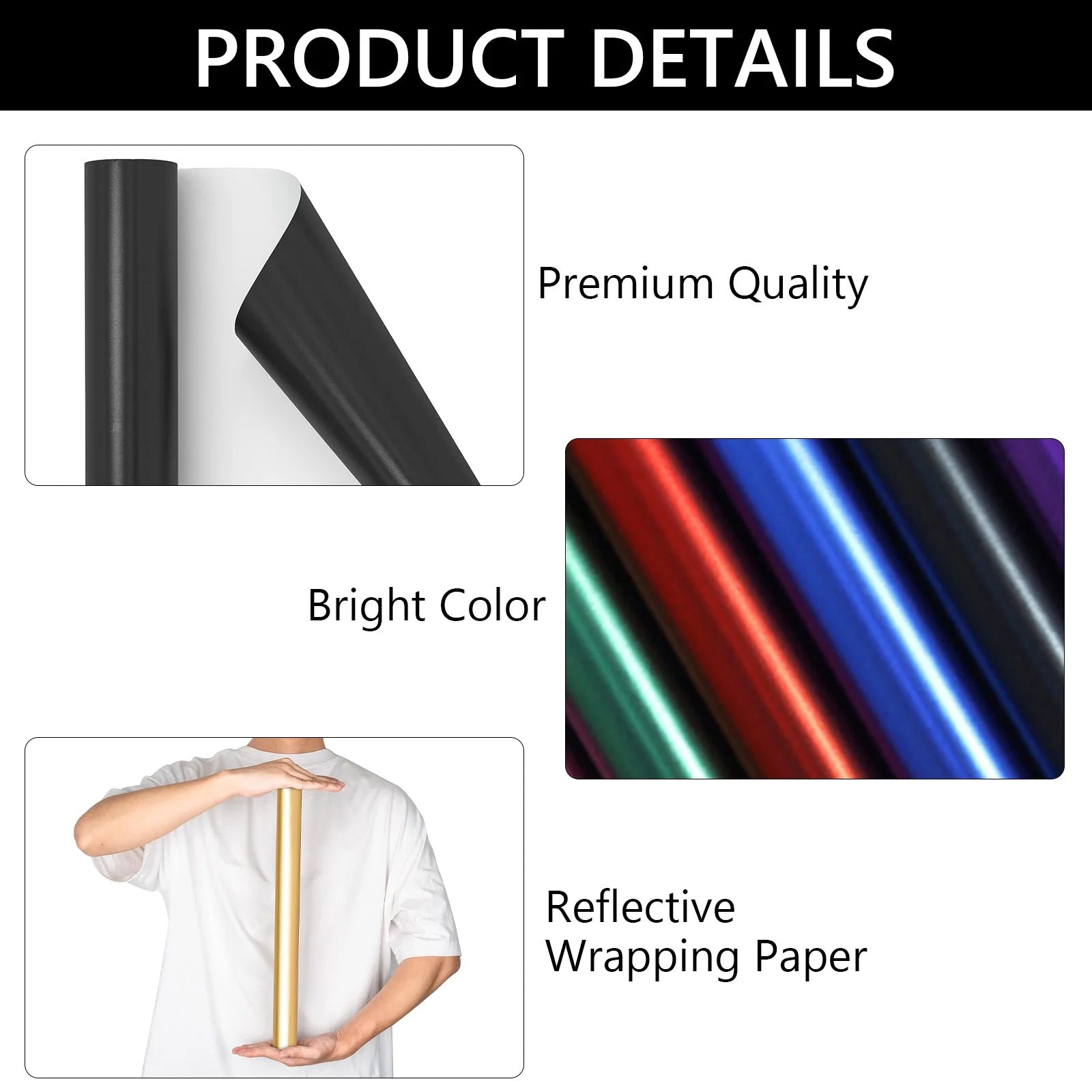 Metallic Wrapping Paper Solid Color Packaging Paper 17 Inch X 32.8 Feet Matte Wrapping Paper Gift Wrapping Paper for Wedding Birthday Christmas Black