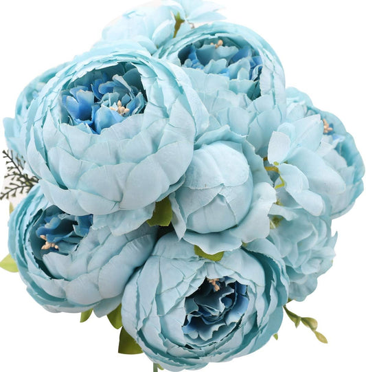 Artificial Peony Silk Flowers Fake Flowers Vintage Wedding Home Decoration,Pack of 1 (Spring Blue)