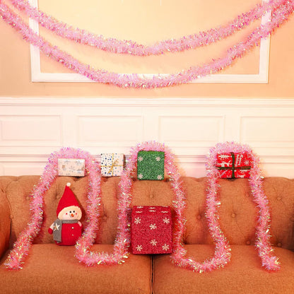 40 Feet Christmas Tinsel Garland Metallic Foil Twist Tinsel Garland Decoration for Christmas Tree, Wedding, Birthday and Party Hanging Decorations(Pink, Rainbow)