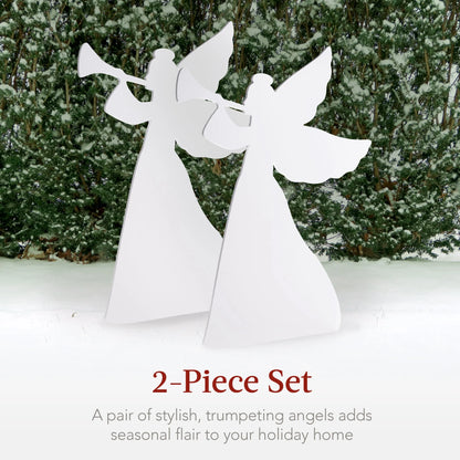 3Ft Set of 2 Christmas Angel Yard Decorations W/ Weather-Resistant PVC, 4 Stakes