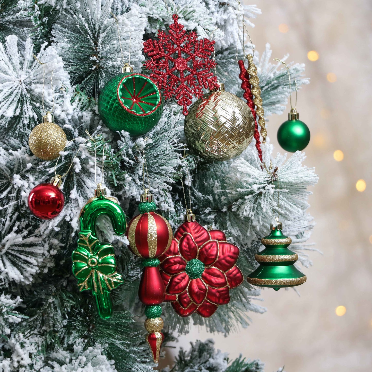 108Ct Christmas Ornaments Set, Red Green Gold Christmas Tree Ornaments for Party Decor