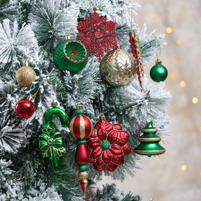 108Ct Christmas Ornaments Set, Red Green Gold Christmas Tree Ornaments for Party Decor