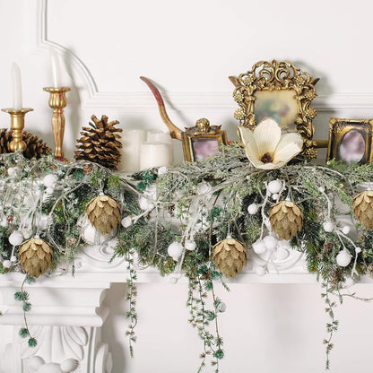 8 Pieces Christmas Ornaments Glitter Christmas Tree Hanging Decoration Decorative Artificial Pine Cones Flowers Hanging Ornaments for Winter Wreath Holiday Decor(Gold)