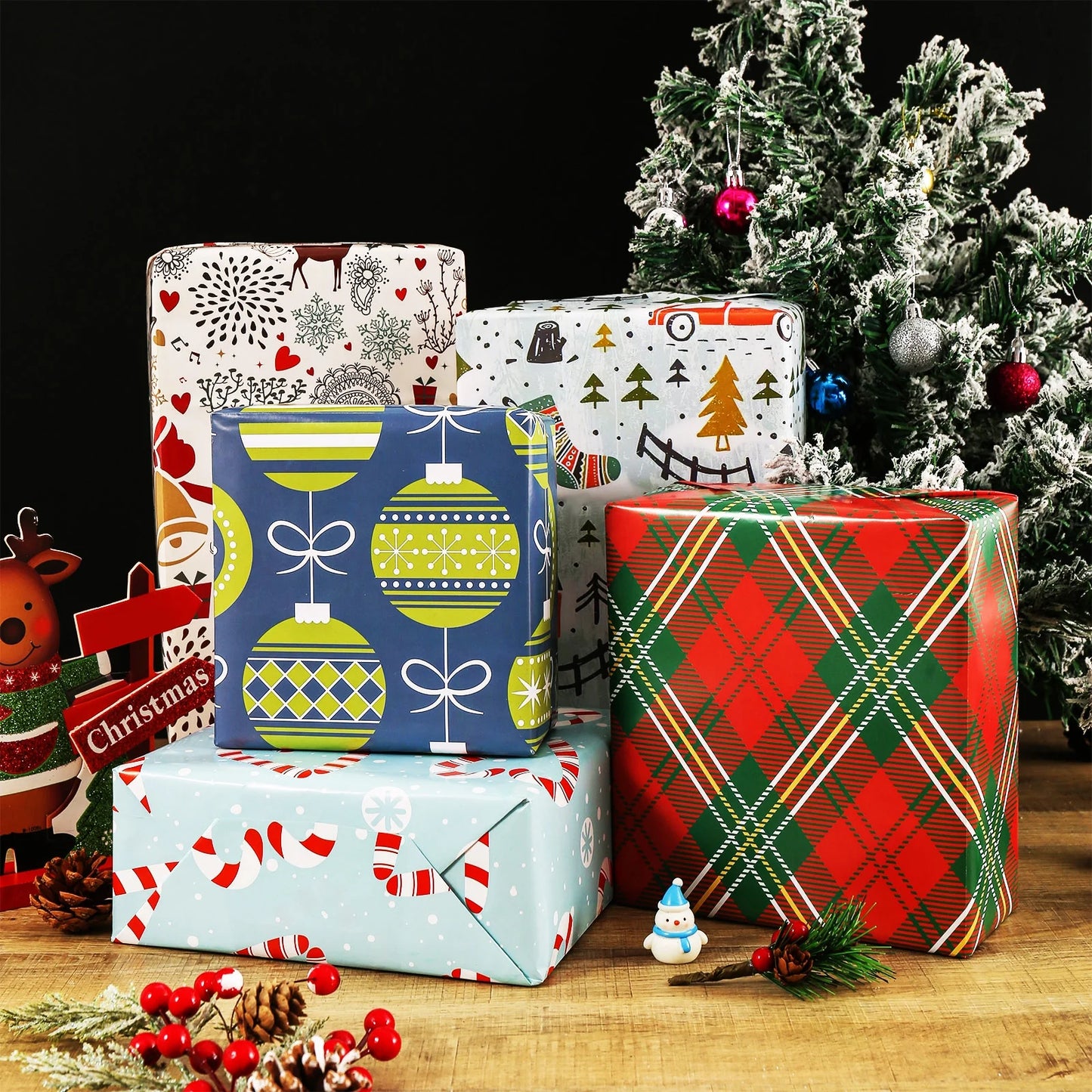 Christmas Gift Wrapping Paper for Kids Boys Girls - Elegant Xmas Patterns Gift Wrap Paper for Party, Baby Shower - 10 Sheets, 20 X 29 Inch