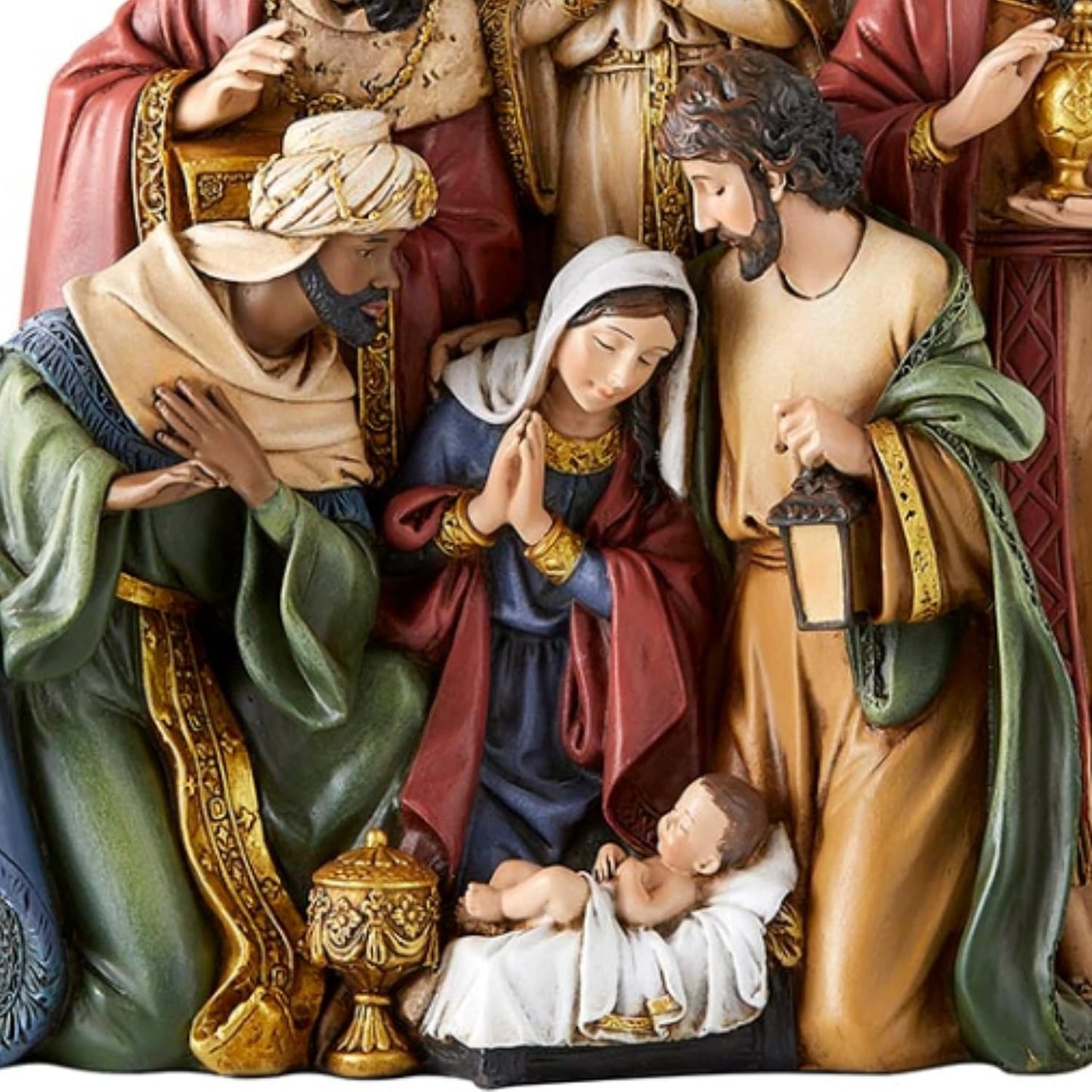 Christmas Nativity Sets Indoor Home Decor Figurine, Hand Sculpted Manger Scene Religious Christmas Table Top Decorations for Holidays, 8.75 Inches