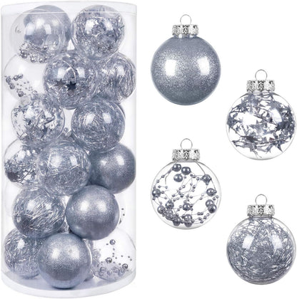 24 Pcs Christmas Decorations Ornaments, 4 Styles Sliver Christmas Tree Balls, 2.76 Inches Shatterproof Ornaments Set for Outdoor Indoor Holiday Wedding Party