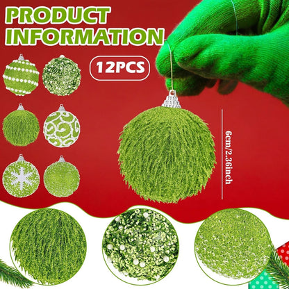 Syhood 12 Pcs 2.4 Inch Lime Green Christmas Ball Ornament Set Green Glitter F...