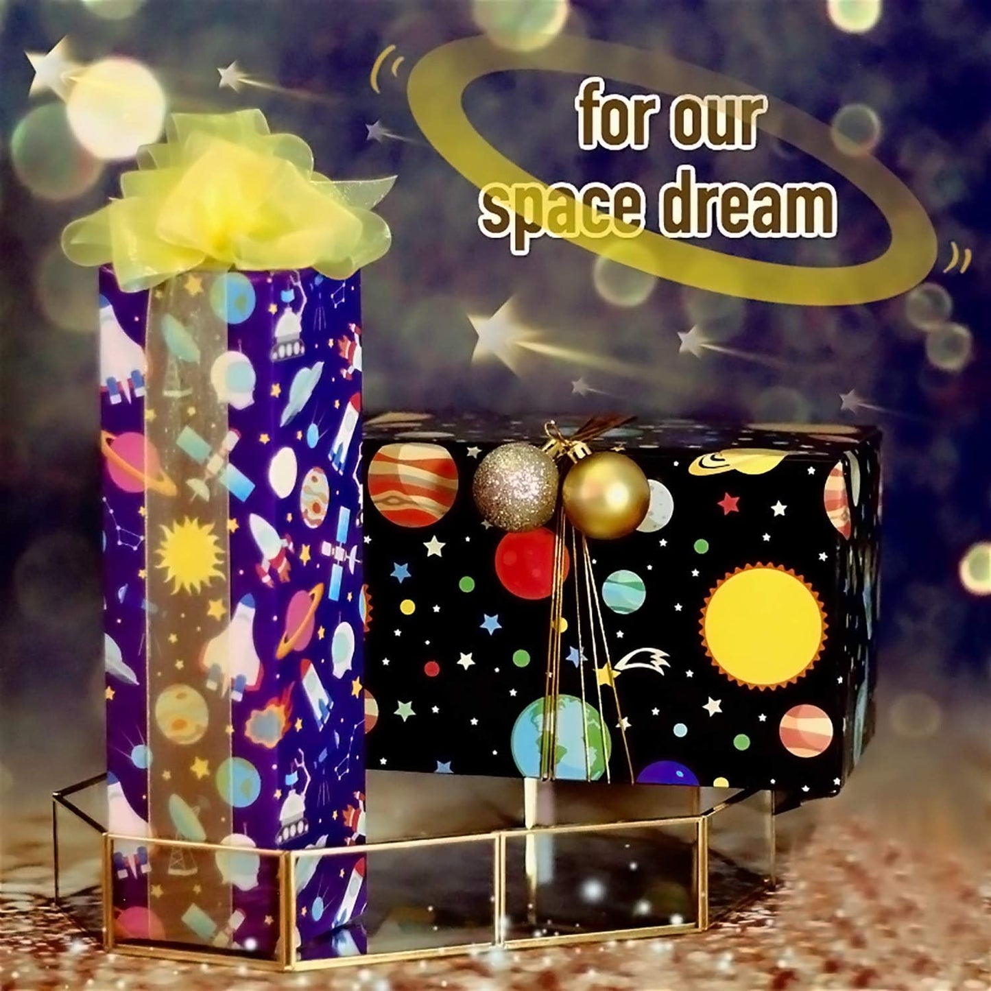 6 Sheets Gift Wrapping Paper Birthday, Boys Outer Space Design Wrapping Paper for Kids Present Birthday Party and Baby Shower