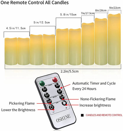 9-Pack Flameless Candles Real Wax LED Pillar Candles Battery Operated Candles Electric Ivory Candles Flicker Lights Votive Timing with Remote 300+ Hours Halloween