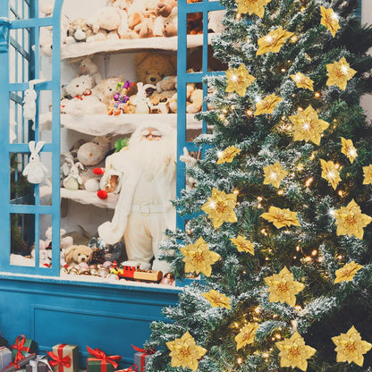 36 Pieces Christmas Glitter Poinsettia Faux Flowers Christmas Flowers Decorations Wedding Xmas Tree New Year Ornaments(Gold)