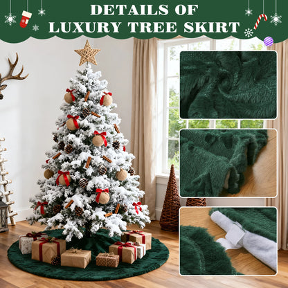 Christmas Tree Skirt Green Plush Skirts Christmas Decorations Indoor Xmas Ornaments Holiday Decor for Party, 48In