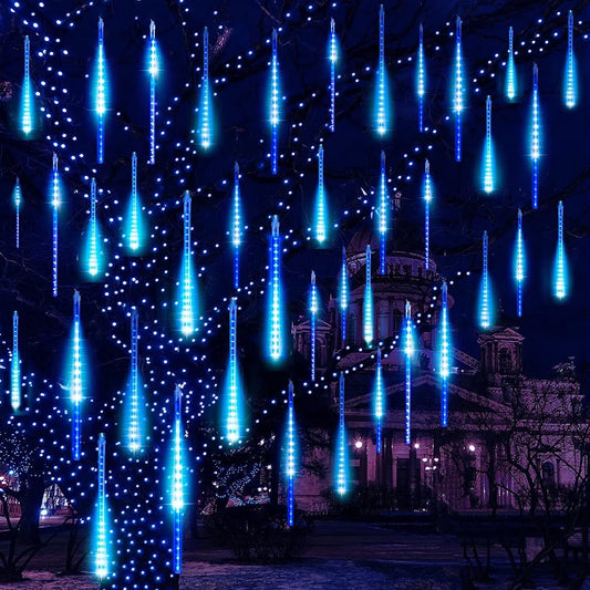 Christmas Lights, Meteor Shower Icicle String Lights, 18 Inches 10 Tubes 360 LED Christmas Lights Outdoor Dropping Lights, Hanging Falling Rain Lights Holiday Christmas Tree Lights, Blue