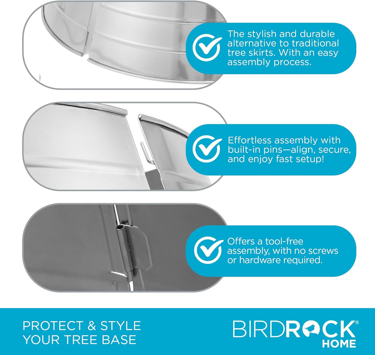 4-Panel Christmas Tree Collar - Metal Holiday Skirt Decor - Water Base Protection from Pets (Silver)