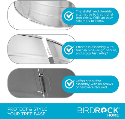 4-Panel Christmas Tree Collar - Metal Holiday Skirt Decor - Water Base Protection from Pets (Silver)