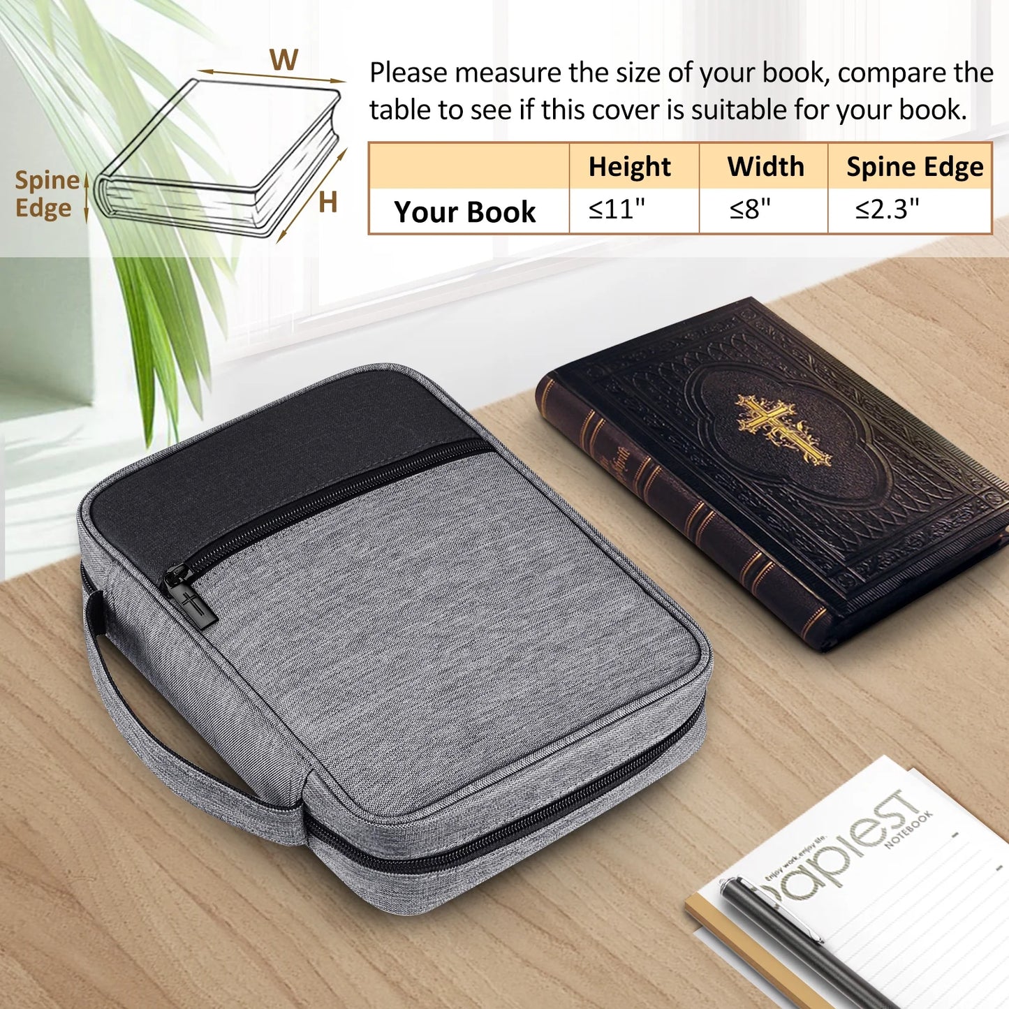 Bible Cover, Carrying Book Case Church Bag Bible Protective with Handle and Zippered Pocket, Perfect Gift for Men Women Father, Gray