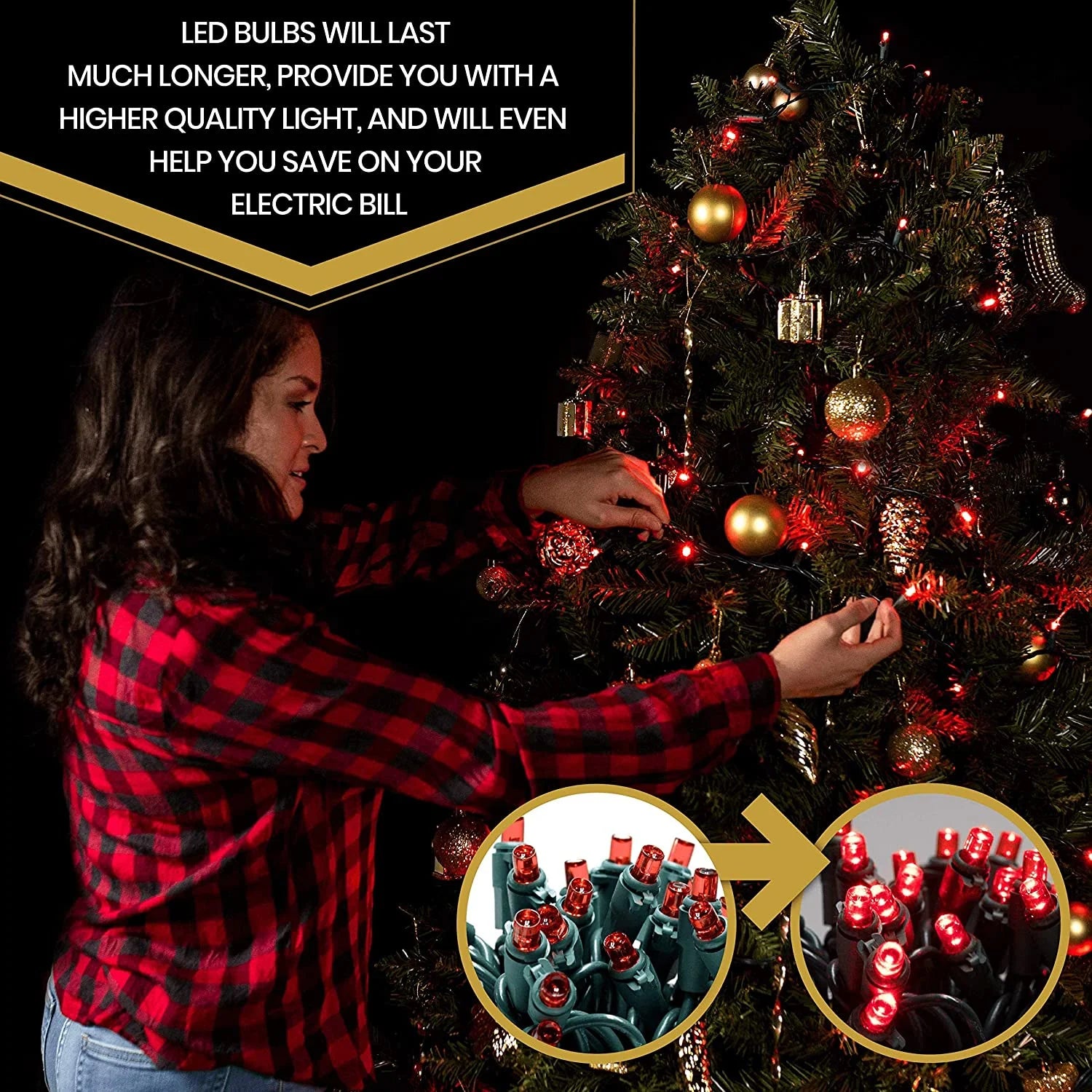 50 LED Mini Christmas String Lights 120V UL588 (50, Red)