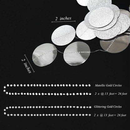 Silver Party Decorations Circle Garlands Silver Birthday Decorations Banner Hanging Streamer Backdrop Decor Bday Bridal Bachelorette EID Graduation Christmas NYE New Year Eve Party Supplies