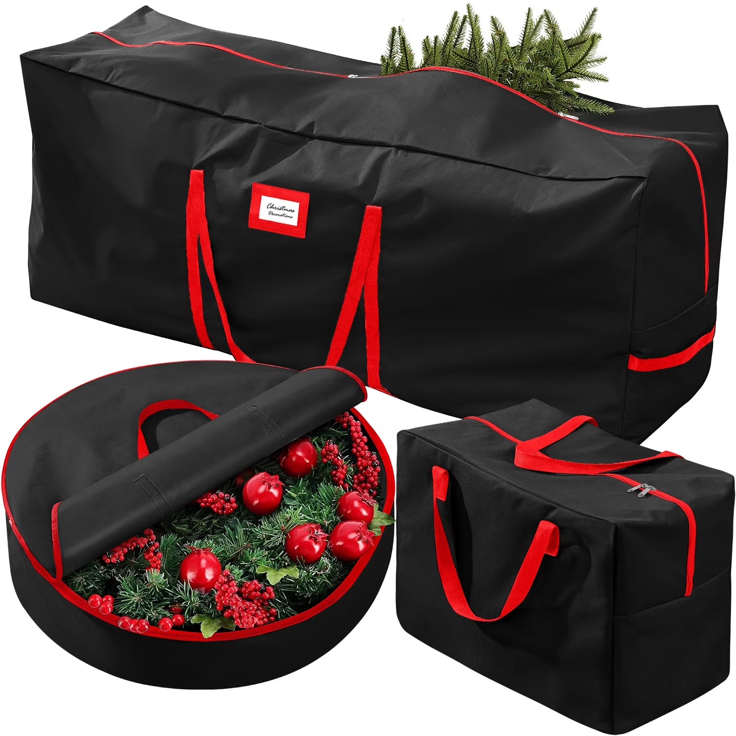 3Pcs Christmas Tree Storage Bag, Christmas Tree Bag for 7.5 FT Artificial Trees, Durable Waterproof with Reinforced Carrying Handles (Black)