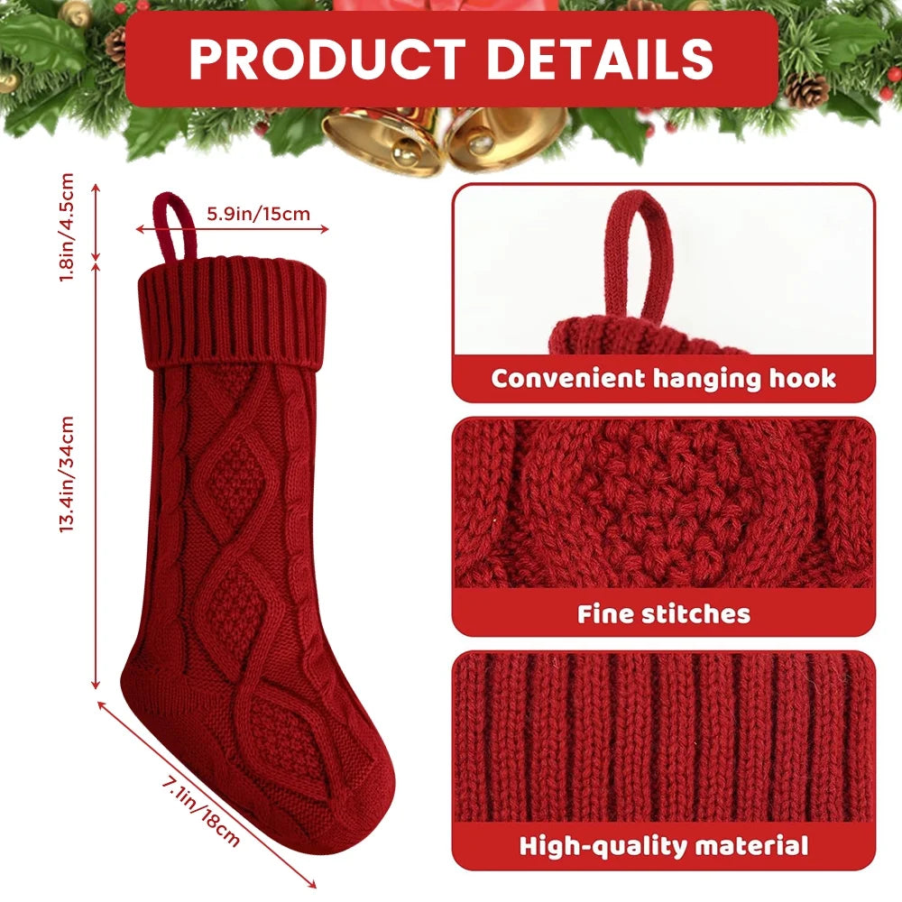 4PACK Christmas Stockings, Knitted Stocking for Holiday Christmas Party Family Decorations (Red )