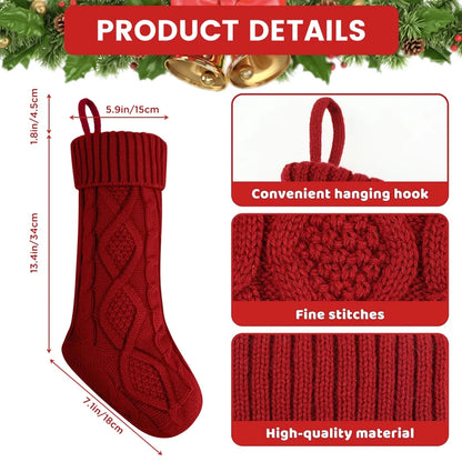 4PACK Christmas Stockings, Knitted Stocking for Holiday Christmas Party Family Decorations (Red )