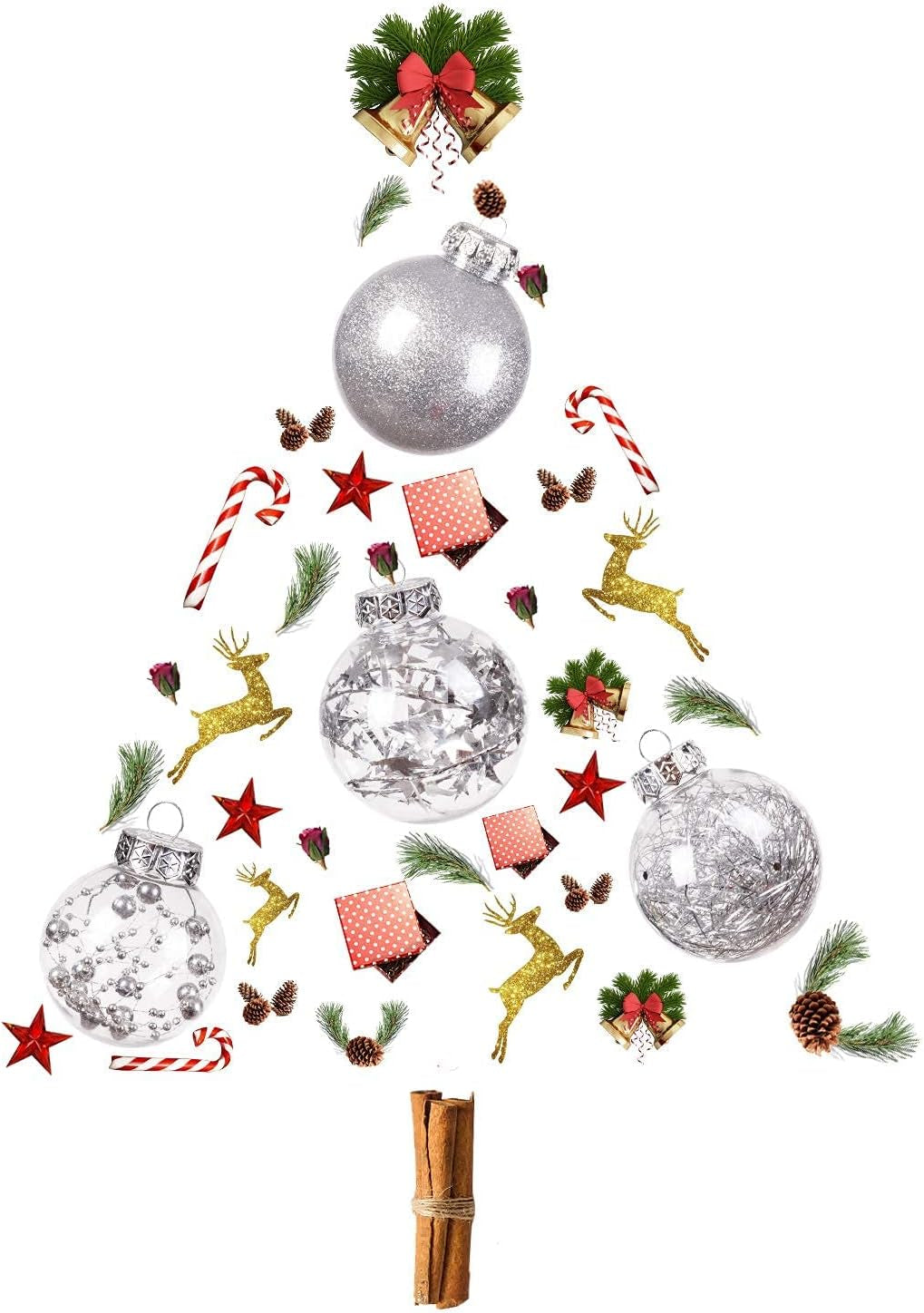 24 Pcs Christmas Decorations Ornaments, 4 Styles Sliver Christmas Tree Balls, 2.76 Inches Shatterproof Ornaments Set for Outdoor Indoor Holiday Wedding Party