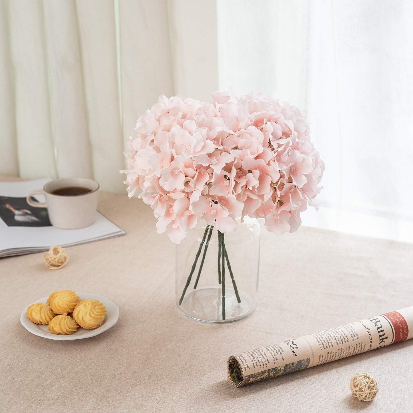 Silk Hydrangea Heads with Stems,Baby Pink Artificial Flower Heads DIY Wedding Centerpiece Home Party Baby Shower Decor (Baby Pink, 10)