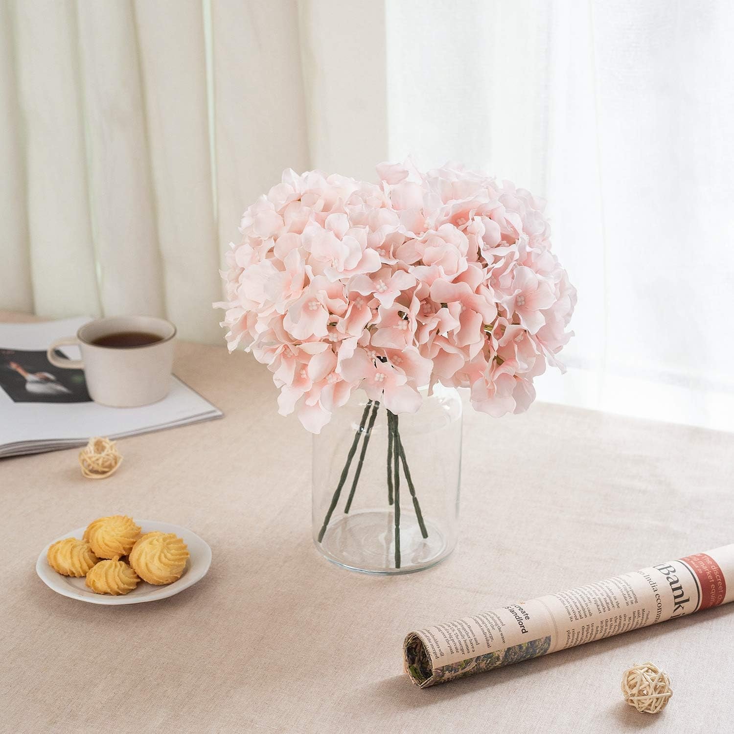 Silk Hydrangea Heads with Stems,Baby Pink Artificial Flower Heads DIY Wedding Centerpiece Home Party Baby Shower Decor (Baby Pink, 10)